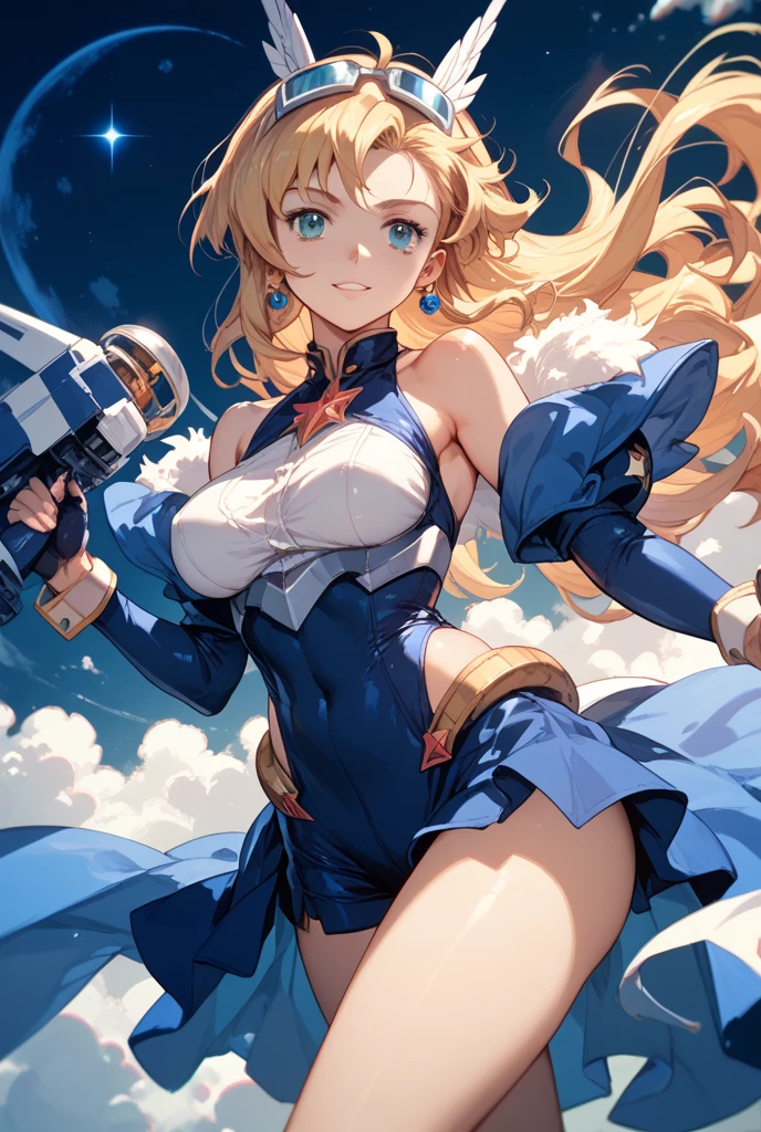 an extremely delicate,
beautiful girl,
break,
8K,
best quality,
masterpiece,
ultra hires,
ultra detailed girl,
break,
Close-up of girl,
best detailed girl,
shiny,
outdoors,
bright,
break,
1girl,
solo,
college age,
Perfect female body,
short hair,
Air bangs,
long bangs between eyes,
fluffy hair,
brown hair,
boyish face,
smile,
Slightly open mouth,
black eyes,
colored skin,
Bare thighs,
Bare shoulder,
Bare navel,
Large breasts,
Narrow waist,
break,
thick thigh high socks,
navy beret,
white shirt,
black Tube top,
brown pleated mini skirt,
long sleeves,
