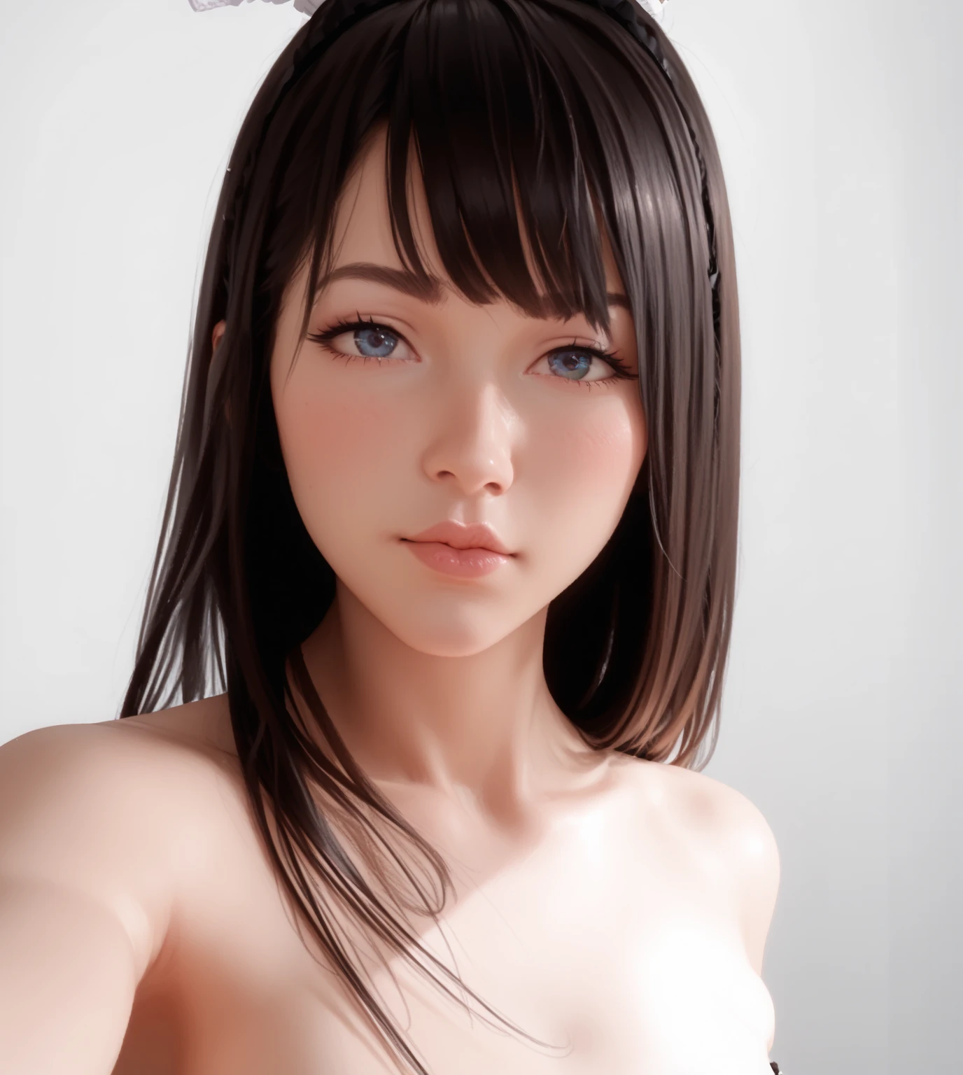 School Idol, (((One Girl:1.37, alone))), (Beautiful Face, Cute Face, Detailed face), (Black Hair, Thin Hair, short hair, bangs, Hime cut), Beautifully detailed cyan eyes, AA cup, (naked), Looks great, Light Smile, Mouth closed, Lips parted, (10 years old)Pink lipstick, break, ((Are standing, Put your arms behind your back,:1.3, Cowboy Shot)), Detailed human hand, High Definition:1.2, ((Detailed competition pool view background:1.3)), 8 Life-size, thin , Perfect Anatomy, Perfect Proportions,, The night deepens, Excellent lighting, Bright colors, Clean Lines, Realistic