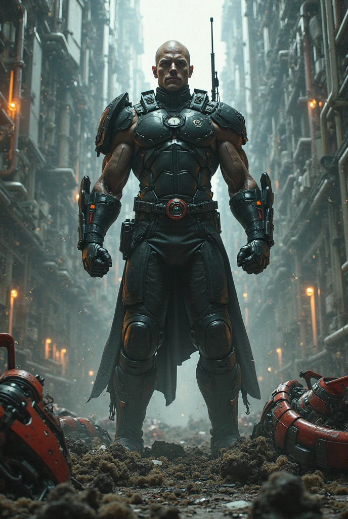 powers,omniman,surrounded by corpses,blood everywhere,destroyed metro,Underground ,accident,villain ,destroyed train,train pieces distributed,broken seats,destroyed rocks