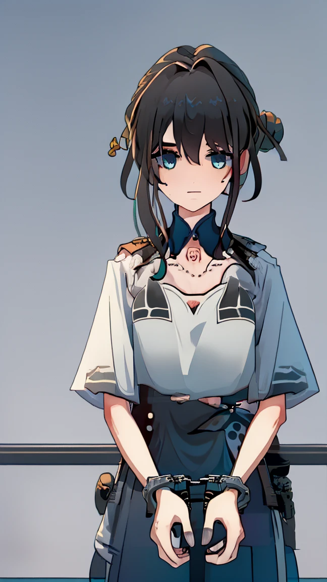 black hair, hair bobbles, wince, longeyelashes, solid circle eyes, fake animal ears, light smile, ear blush, fang, Surrealism, drop shadow, anaglyph, stereogram, tachi-e, pov, atmospheric perspective, 8k, super detail, ccurate, best quality