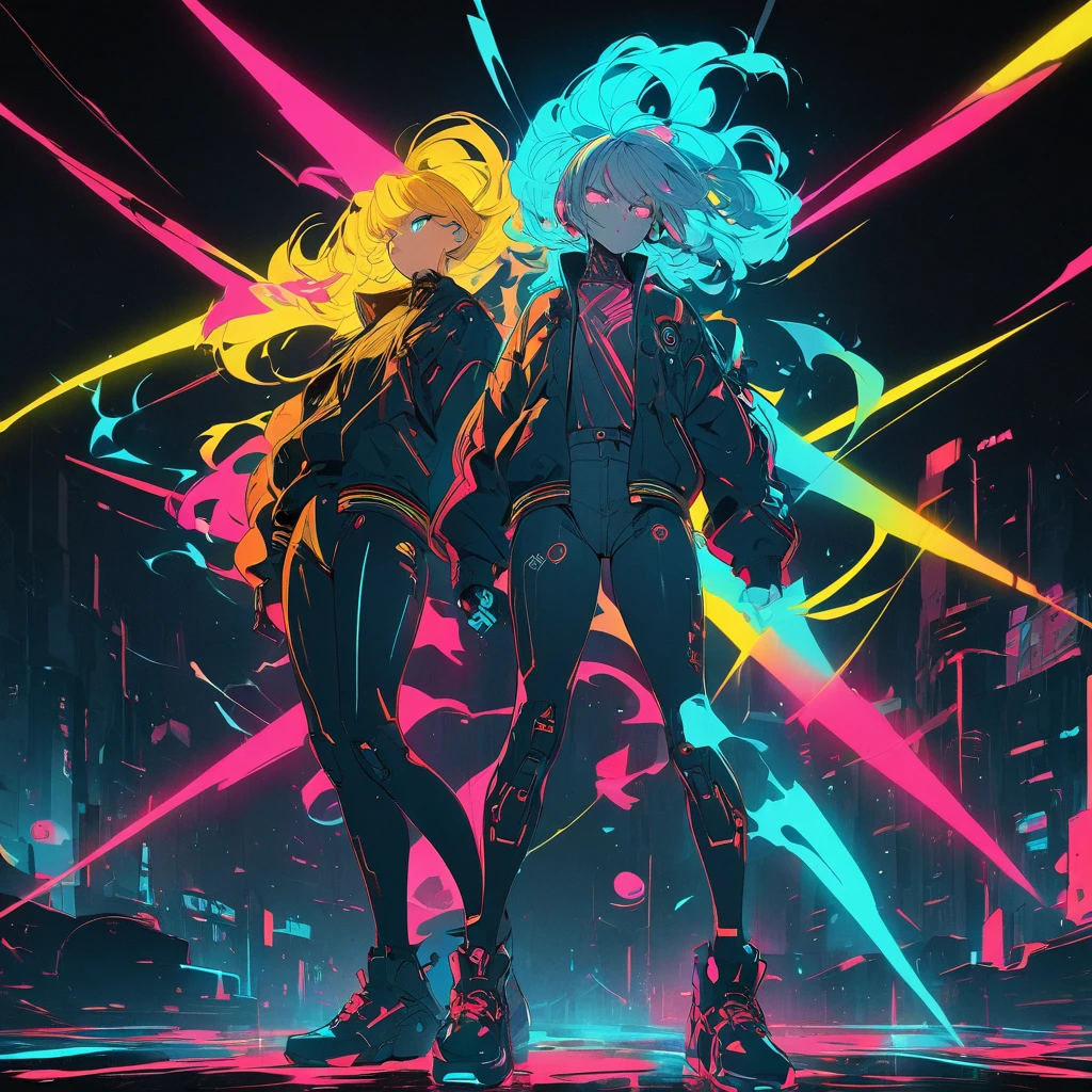 Close-up of two anime characters in a city at night, Digital Cyberpunk - Anime Art, digital Cyberpunk anime art, Anime Cyberpunk art, Anime Style 4k, Cyberpunk anime art, Cyberpunk art style, Amazing anime 8k, advanced digital cyberpunk art, Anime Cyberpunk, Cyberpunk art style, cyberpunk digital art, Neon lights and fantasy, Bright Cyberpunk Glow, Cyberpunk Vibrant Colors