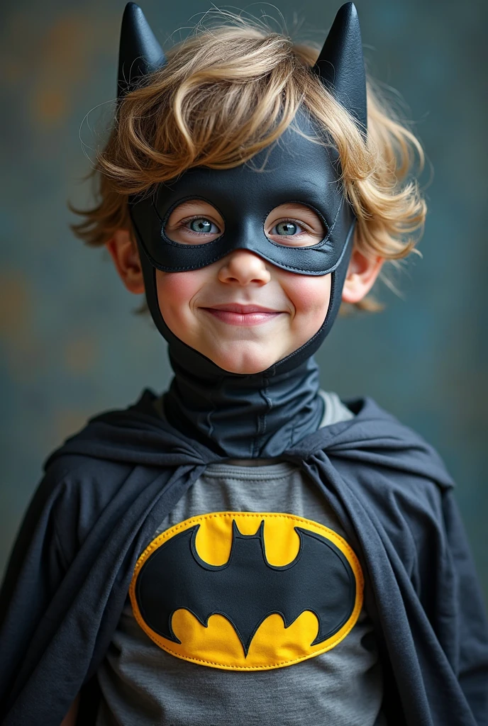 Make a boy face with a black face mask with a creepy smile. Medium lenght hairs.
And blue eyes