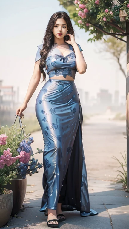 Burmese girl with attractive curvy full body.  Friends full-length bikini, (black 🖤 dress)High hips, big hips reflective long dress painted with flower patterns, only dress.  hi gh hips  High resolution  High resolution  natural background  High resolution  HD  3D,  8K cartoon anime 
