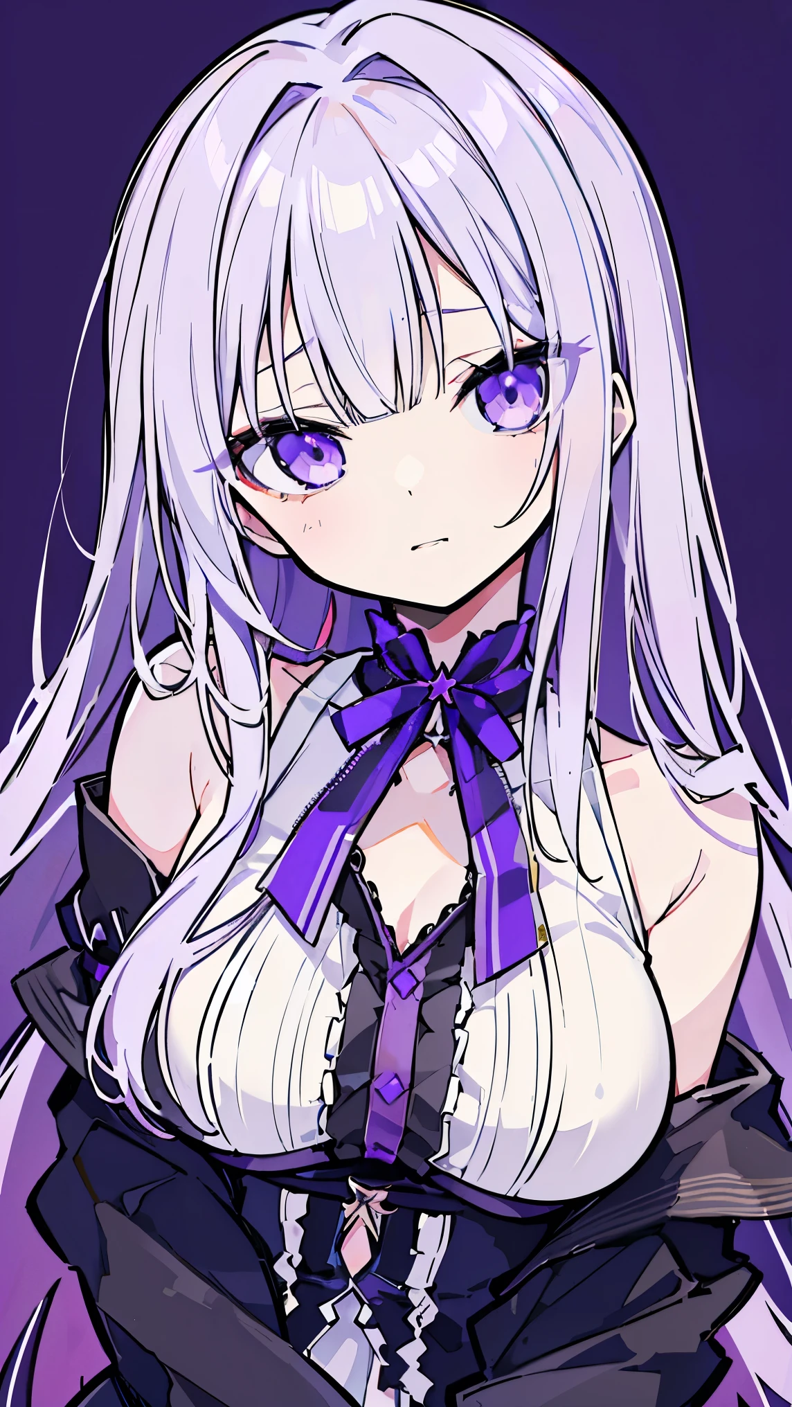 (nsfw)、masterpiece、best quality、ultra detail、(On)、anime、anime萌えアートスタイル、animeーションスタイルのイラスト、Red Eyes、(Beautiful Eyes)、((cute)、cute,( nice)、super high resolution、1 girl、dull bangs、grins、Hair Wave、Terribly Long Hair 、((white hair))、purple eyes、White skin、詳細な肌、detailed face、big 、Detailed chest、gothic and beautiful chest,off shoulder、teardrop、blur the background to adjust the focus、 upper body picture