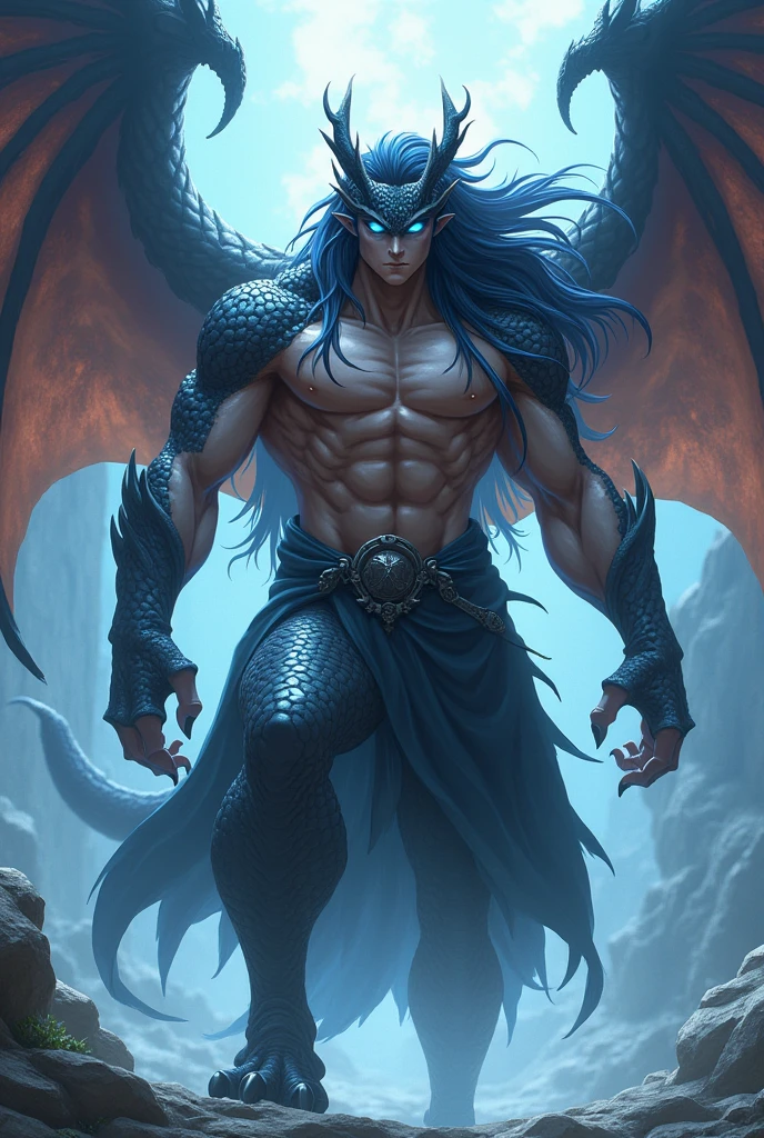 concept art, video game concept art, hentai game, anime, full body, best quality, masterpiece, maximum detail, high resolution, (((anime))), (((waifu))), (((hentai))), perfect anatomy, from the front, detailed background, High quality, incredible details, absurd res, full shot, ambient lighting, illuminated, female, (CharacterSheet:1), (multiple views, full body, upper body, reference sheet:1) Character with the following traits: Species(Succubus lamia) Age(5000 years) Gender(Female) Occupation(Succubus goddess) Height(About 3 meters tall) Hair(Long, wavy, dark blue) Skin(Smooth, light blue, pale) Face(Androgynous, yellow eyes, thin lips) Physical features(Huge pair of silver/dark blue demonic wings, Very long silver demonic tail, four silver horns, big tits, big ass, thick thighs) Personality(Inhuman, Irresistible, Menacing, Violent) Outfit(Silver ankle bracelets, silver wrist bracelets, naked) Abilities(Posesses extremely powerful magical abilities) Background(Underground cavern with a large throne, multiple dead humans on the floor, illuminated by blue crystals)
