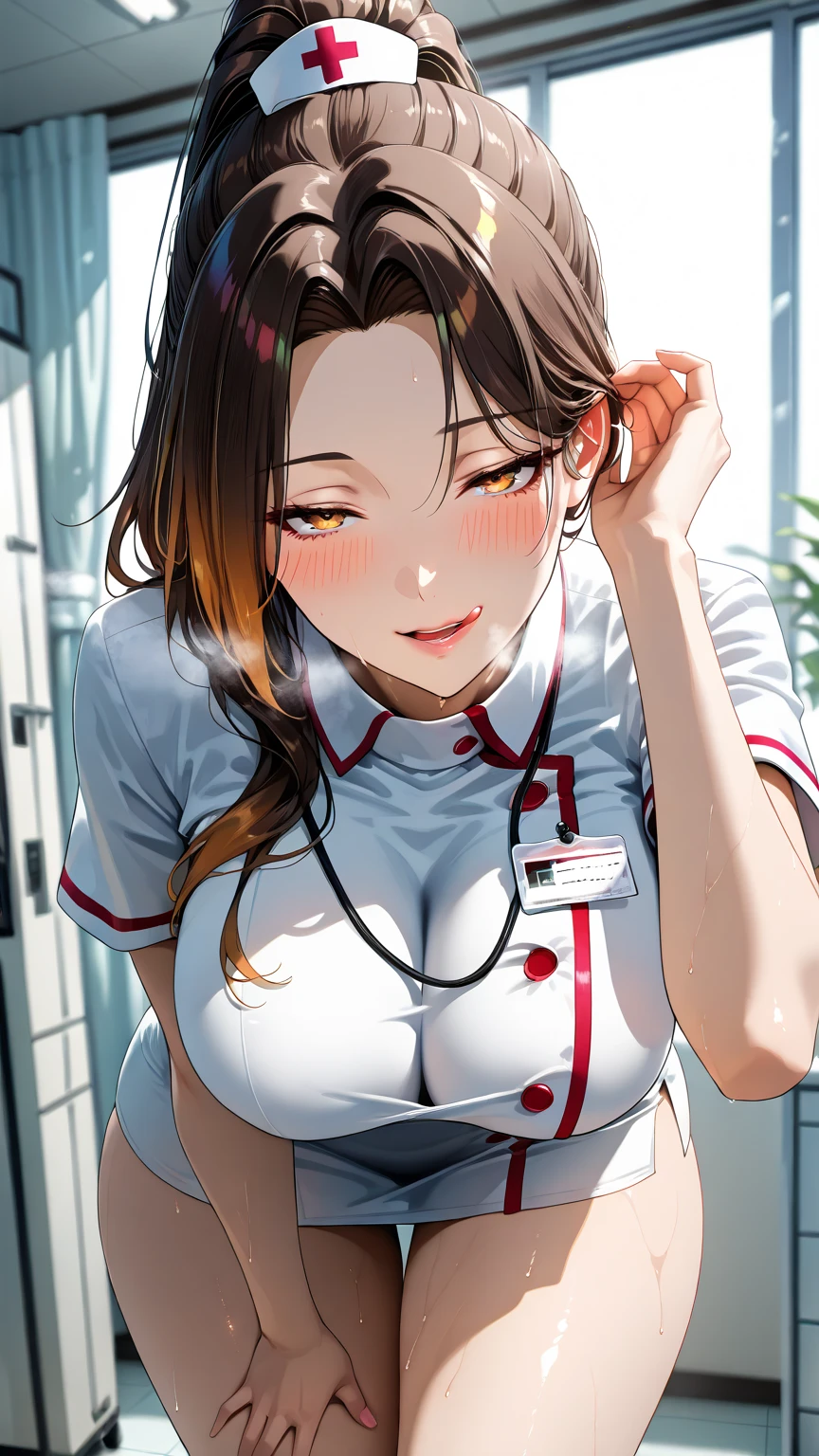 20 years old,1 mature woman,hyperrealistic, 8k, (extremely detailed 8k), (very delicate and beautiful), (masterpiece), (better quality:1.0), (ultra high resolution:1.0), (masterpiece, best quality),cute,black hair,big breasts,ponytail,POV,,full body,white background,realistic skin,looking at viewer,pajamas