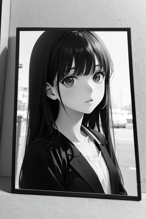 , Photo border , , 80s Fashion , anime style, ((photo style))、((black and white photography)),、((black and white photography)),、((black and white photography)), ,, 、
