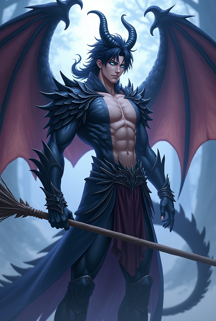 half dragon and half human ,with a katana with purple firepower  ,be masculine ,he with wings 