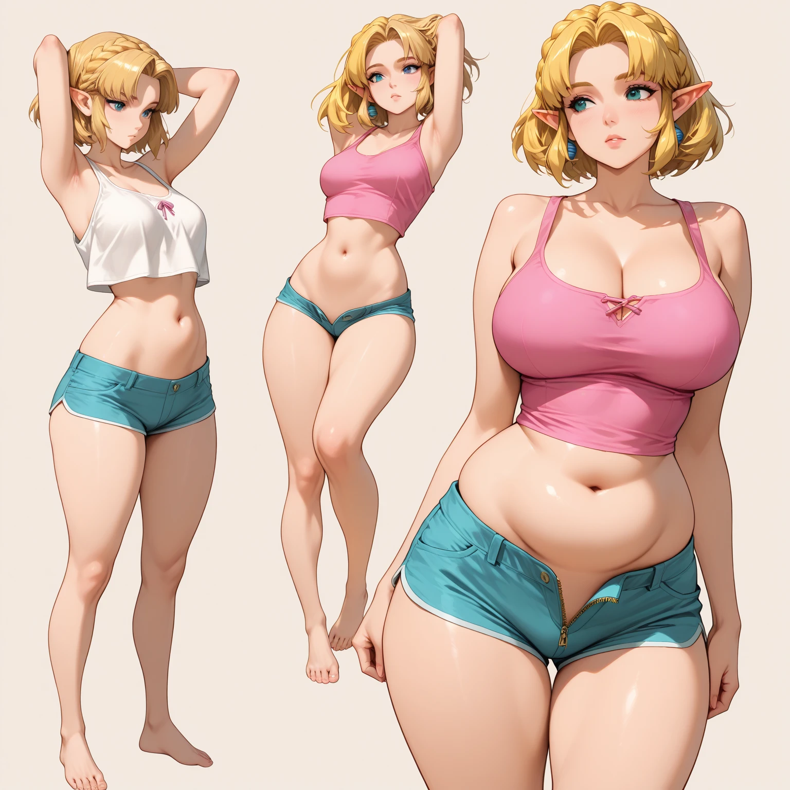 high quality, cute blonde cheerleader busty blushing embarrassed babysitter caught wearing a thick diaper, wearing a bra