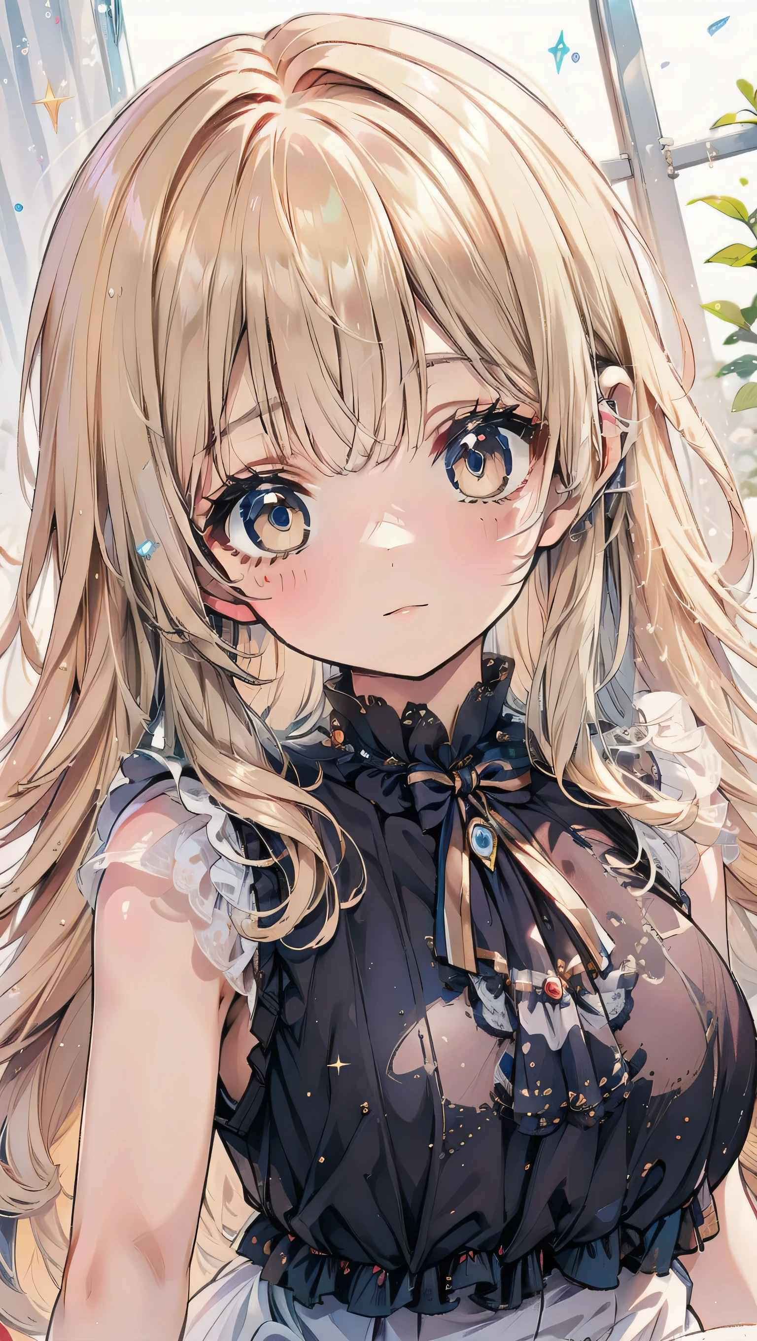 Dots are、明るいピンクの頬、she has chin-length, curly, golden blonde hair with wavy bangs.、she'dark-skinned girl, she is wearing a bright red headband with a ribbon on the right side of her head.. Dots are、she wears a shiny pastel blue and scarlet red dress with a small ribbon belt around her waist。, white collar, 4 crimson buttons, Bright red lining. sheのドレスの下には赤と淡いブルーのチュールスカートがある.. she also、Red top with white socks、she is wearing carnation pink high-top sneakers with bright red shoelaces, Shine; glitter, NSFW,