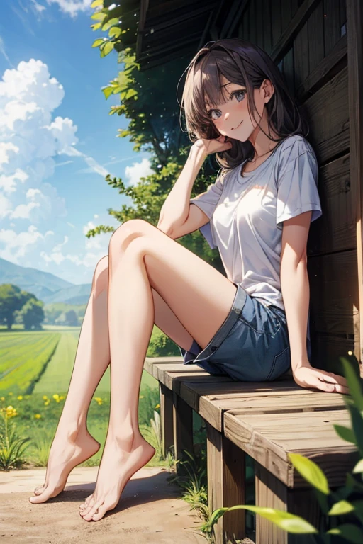 [high quality, best quality], (cinematic), 1girl, solo, sitting, casual, shoe dangle, no socks, sandals, <lora:shoe_dangle_f:0.75>, <lora:SDXL_Lightning_8steps:1>, (bloom, hdr), (depth of field)