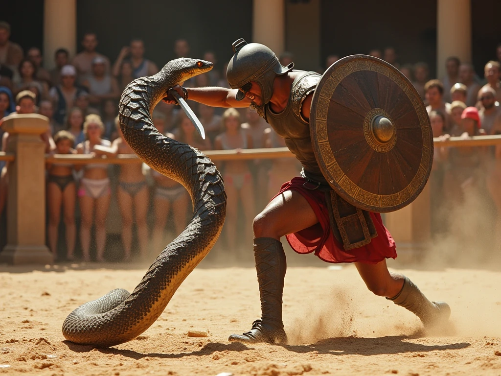 A young emperor unleashing venomous snakes on the audience at gladiator games and watched with amusement as the crowd panicked and fell victim to venomous bites.