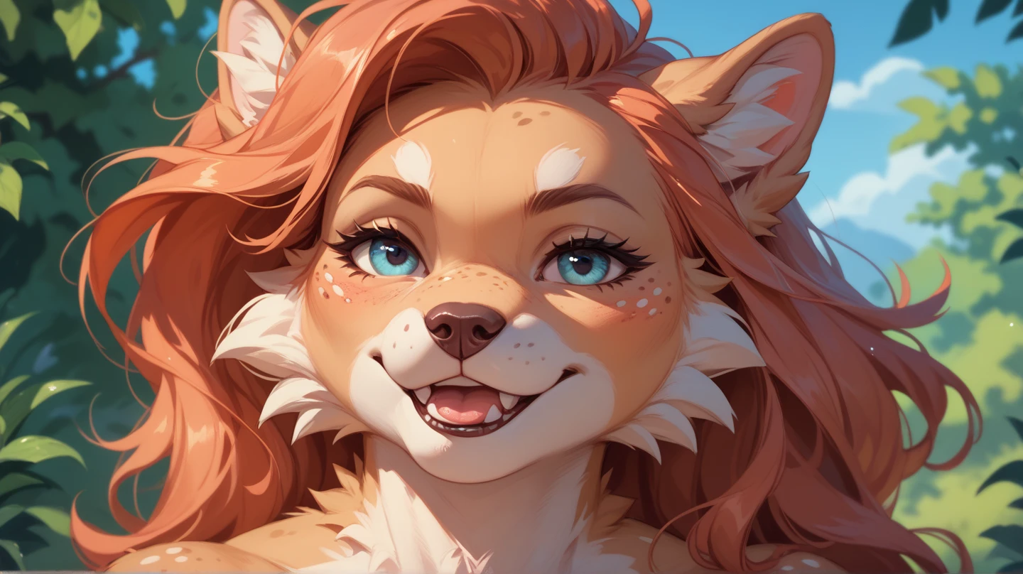 (1female, 1male), (masterpiece, best quality, ultra-detailed), (simple background, natural lighting, intricate details), (humanoid face, cute female anthro lynx, (detailed silky puffy lynx fur:1.2), (lynx fur), lynx ears and black nose), (pink colored hair, long hair, detailed humanoid glossy brown eyes, full lashes, thick eyebrows). huge breasts. full body viw. dynamic pose