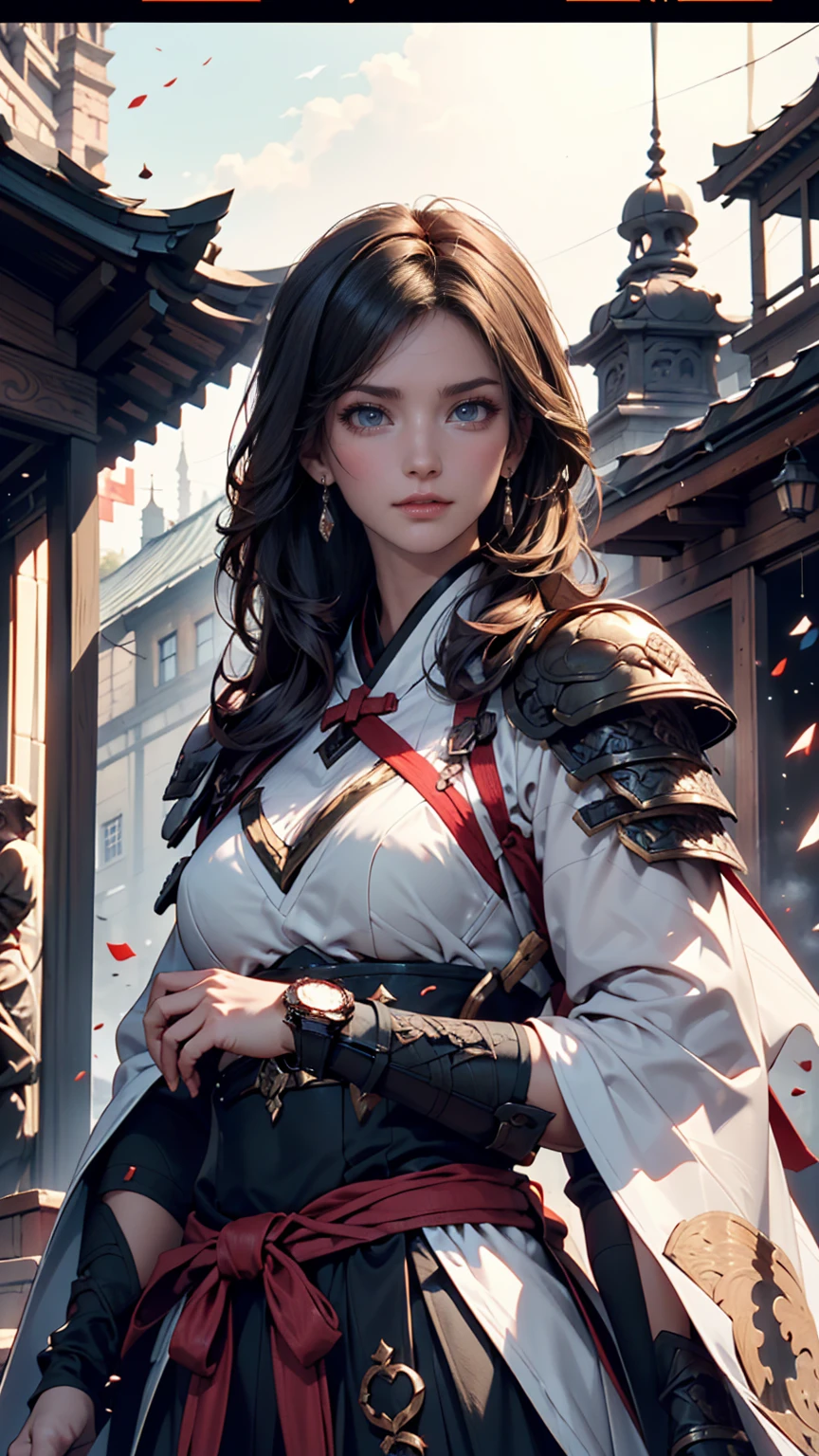 (Highest quality), Detailed Background, Oriental nobility,Warrior Girl,Martial Arts,has a halberd,They are, Monster Army