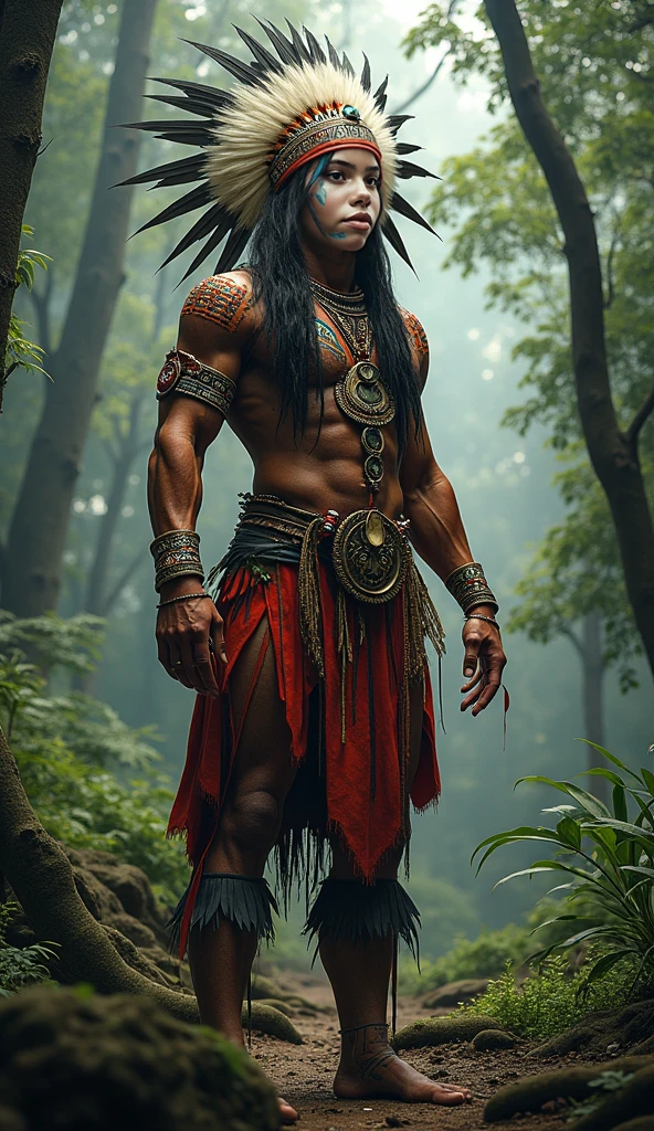 Filipino igorot in fighting position long hair