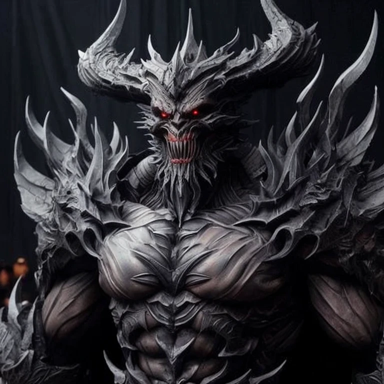 3D anime, Mascot. "([High-quality CG of a malicious oni](quality:best), [demonic context](embedding), [sinister environment](embedding)), [intense violence](embedding), [(main character) a malicious oni](embedding), [dark lighting](lighting)"