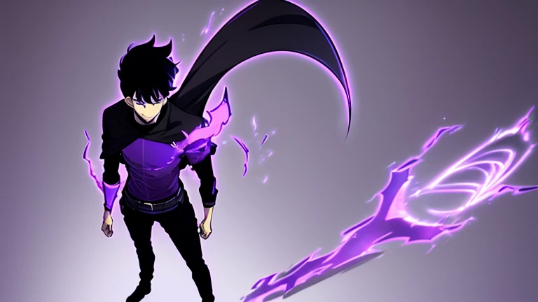 16 year old boy from Boku no hero Academia with short black and white hair with purple eyes on an anime hero mission