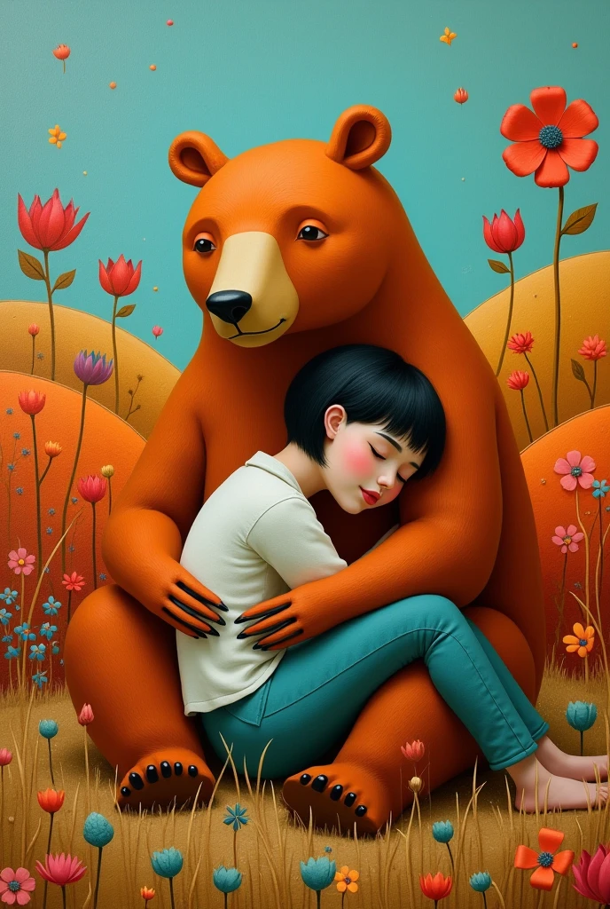 A mesmerizing digital painting captures the essence of two otherworldly creatures, with porcelain skin and strong spots, which form a striking contrast. They symbolize the good in white and the evil in black. in yin yang style The creature is in a modern, stilvolles Gewand gekleidet, das Eleganz ausstrahlt, while standing gracefully amidst a radiant field of bright red moonflowers. The harmony of the twilight and midnight blue tones in the background creates a dreamy, surreal atmosphere. Drahtstrukturen und Disco-Core-Modeelemente rufen eine postapokalyptische, futuristic atmosphere, while the creature’s hyper-realistic details draw the viewer into its captivating, mystical world.