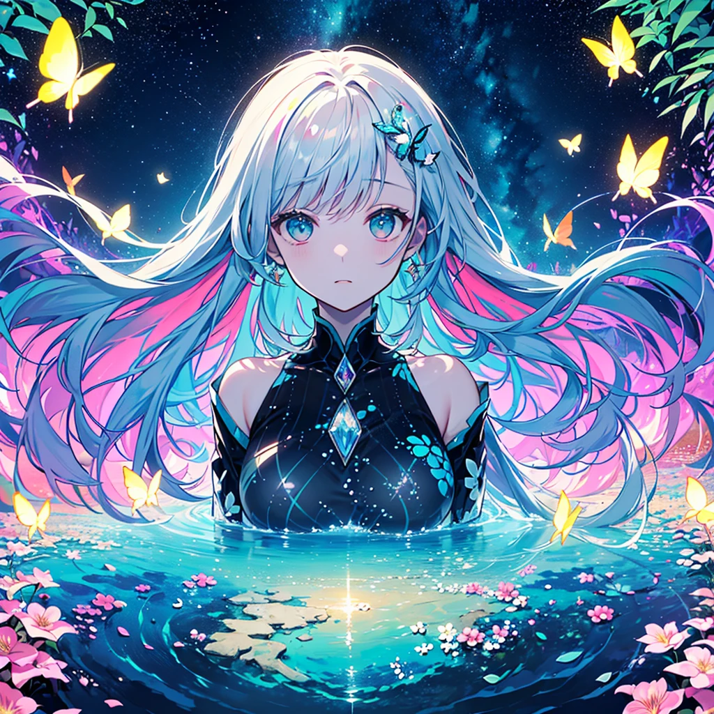 (((ayanami rei))),((((((BREAK,Design an image with a fisheye lens effect, capturing a wide field of view with a distinctive, curved perspective.BREAK,)))))((1girl:1.1,solo,))(masterpiece,best quality, official art,beside to viewers, beautiful and aesthetic:1.3),((ultra high res,golden ratio,)) (4k),((shot from side,dawn,rainbow,raindrops, dreamland,beautiful sky,detailed aurora)),((((square bubbles,))))dynamic lighting, cinematic lighting,((((butterfly mountain,))))(fantasy,)((psychedelic)),((dreamy)),((holographic,))radiosity, physically-based rendering,automatic white balance), technological sense,Amazing,sharp focus,detailed background,rich background, (((high detailed skin,)))dynamic lighting,intricate detailed outfit,glowing eyes,watery eyes,((extremely long hair,hair over shoulders))skiny,slender,smooth beast,sundress with laces,((musical notes)),(masterpiece sidelighting),(bishoujo,lustrous),(sky blue hair,pink eyes,）[[delicate fingers and hands:0.55]::0.85],(detail fingers),(((Ultra Photographic Quality,ultra wide angles)))),((incredibly absurdres,photoreality)),(realilty:0.7),((open mouth,a girl is chanting,put hands together,))((Wariza,upper body shot,floating))Golden rings,((extremely_detailed_eyes_and_face)),(disheveled hair),FilmGirl,(dynamic configuration: 1.2),Brilliant,drifting Nebula,ethereal, glossy ,striking contrast,high saturation