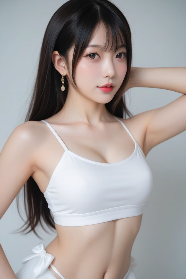 ​masterpiece、8K、32K、top-quality、(A detailed eye)、(A cute Japanese woman、bangss)、23years old、1 girl in、elegent、(Detailed background depiction、Sunlight、portlate:1.1)、(Twopiece:1.4)、newyork、jump  、Big breasts, cowboy  shot、little smile、head shot , Beautiful , slender legs , good figure , Havy abdominal muscles , Messy Hairstyle,Thin cotton fabric, see-through,shows off your figure,Open mouth slightly, collar,Look up, look down