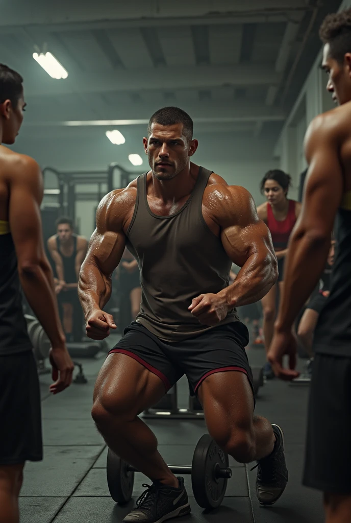 Make a picture where a college football player has just gotten out of the shower and is showing off his robust physique to everyone else in the room..