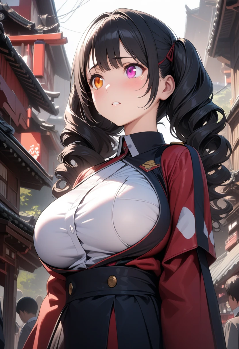 (highest quality:1.2, Anime artwork, Very detailed, High Detail, digital coloring, High Contrast, masterpiece:1.2, highest quality, Best aesthetics), 8k,masterpiece, cute,tall,beautiful,best quality, 1lady,black hair,long hair,empty eyes, (finely detailed empty pupils and detailed face),,,,extremely detailed cg unity 8k wallpaper,solo,(latex military costume:0.9),large breasts,seductive smile,military hat,latex thighhigh,large breasts,black hair,pink eyes,pink leotard,pantyhose,military coat,enamel suits,grossy lips,sitting,bust shot,sadistic smile,,heel,shiny skin,military coat,detailed face,beautiful body,full-body,adult,