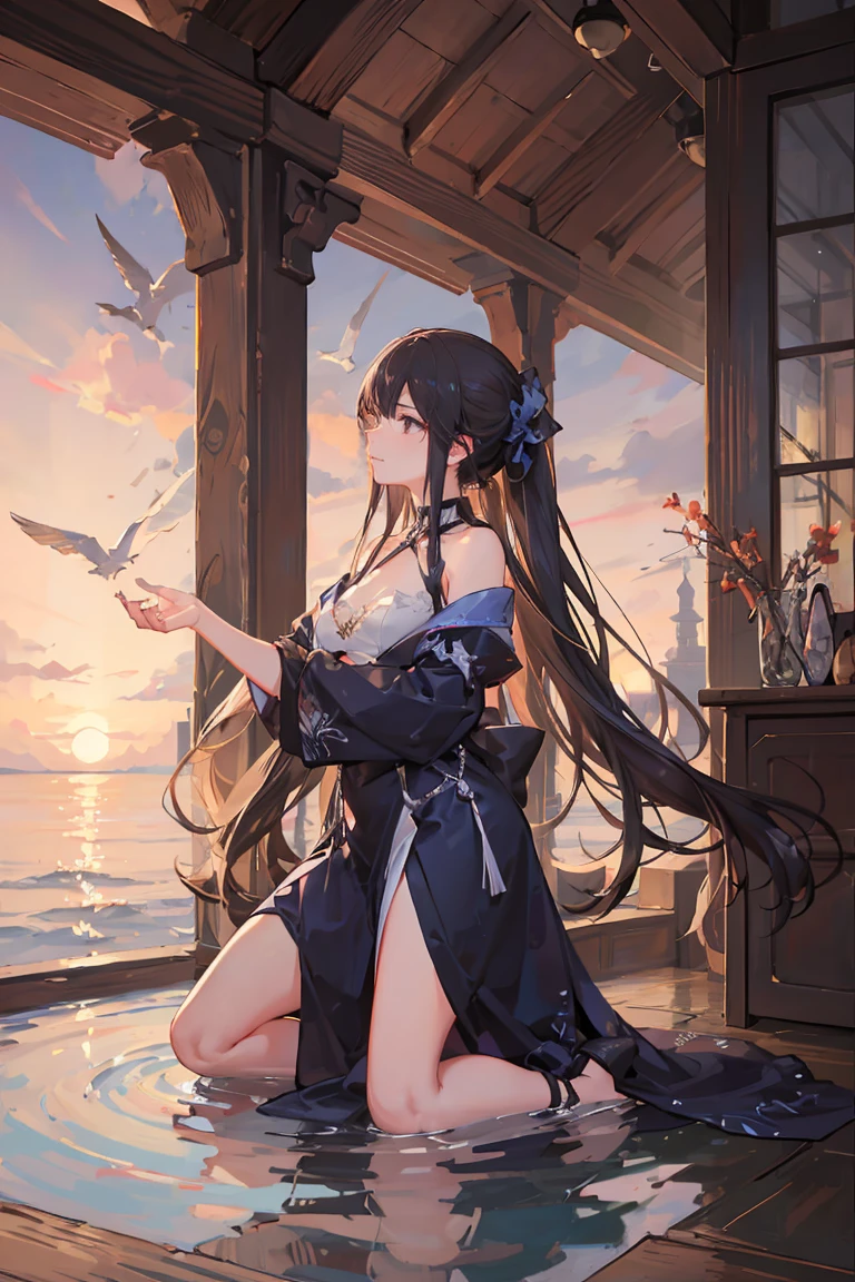 A meditative,Girl in a serene landscape,eye closed, peaceful environment, Calm atmosphere,Tranquility,Silence,soft sunlight,gentle wind,Blissful Heart,Inner peace,serenidade,Soothing colors,natural scenery,Floating feeling,Rest,harmony,Relaxation...(Best Quality,hight resolution,Ultra-detailed),Landscape painting,realistic artwork,Impressionistic style,Soft brush strokes,Subtle color blends,Vivid colors,A play of light and shadow,Ethereal,Spiritual Experiences...