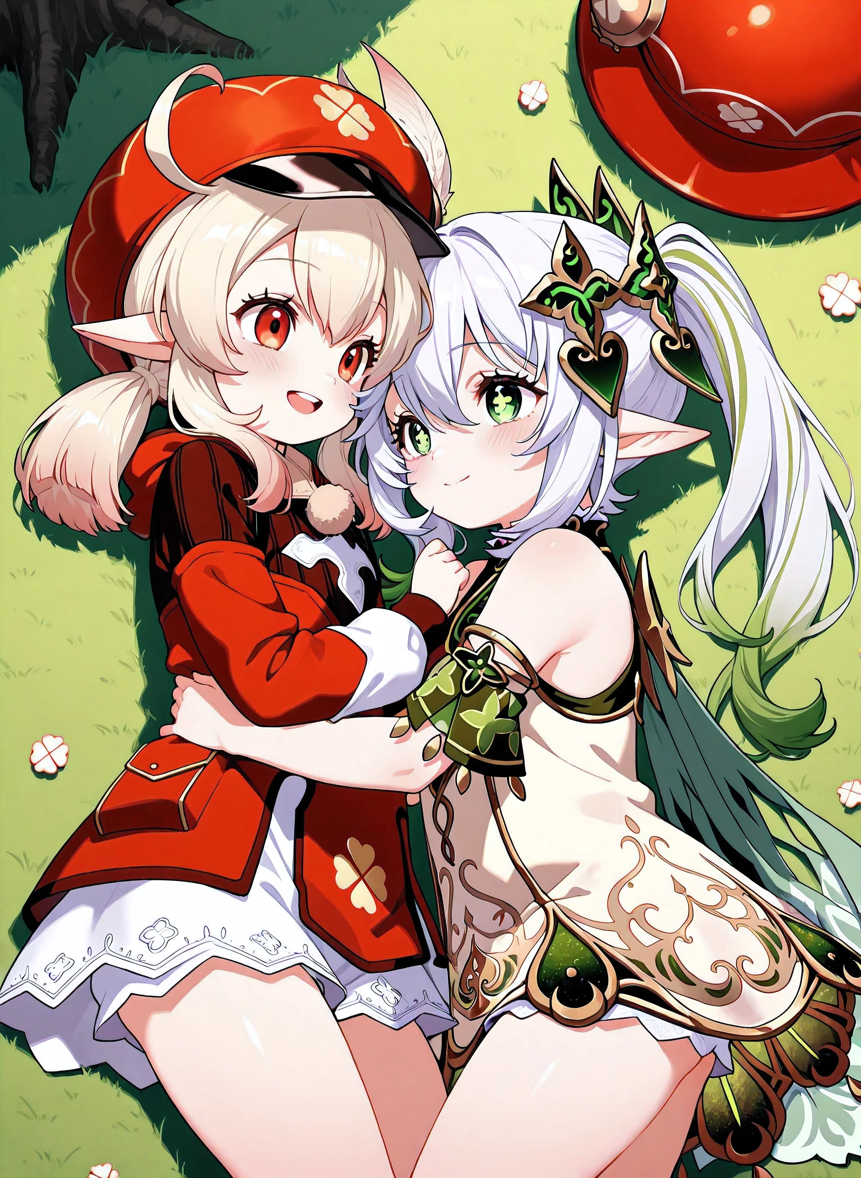 (((I want a child elf girl, with dark skin, white hair done in a hairstyle, green eyes, wearing Princess Peach's dress from Super Mario)))