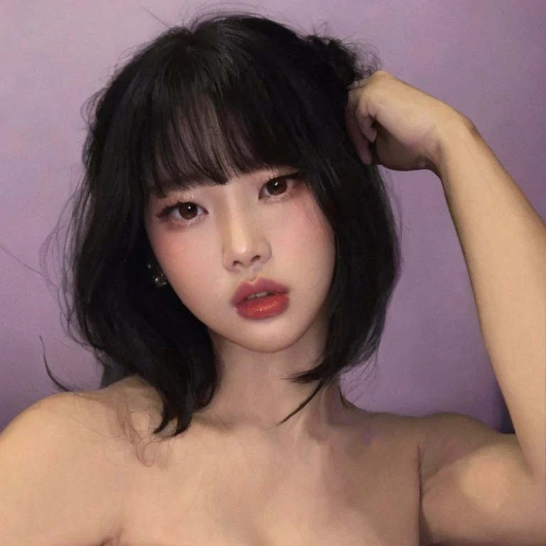 Highest quality, masterpiece, Ultra-high resolution, (Realistic: 1.4), RAW Photos, 1 Girl, Shiny skin, (Ultra-Realistic Details)), Portraiture, Global Illumination, Shadow, Octane Rendering, 8K, Ultra Sharp, big, South Korea details, Very intricate detail, Realistic Light, CGSoation Trend, Purple eyes, Glowing Eyes, To the camera, Neon Details,((multicolored hair colors:1.2)),(((Completely naked))),(((nsfw)))1 Japanese female, Wolf cut black hair, Perfect Face, double eyelid, Slender body, I can see your abs, Realistic, Good lighting, big , slim, , Wet, sweating, Soaking wet,(Lighting on face:1.5)),((Delicately depicting the face:1.2)),((multicolored hair colors:1.5)),((Very short bob hair:1.4),(((Completely naked))),(((nsfw)))