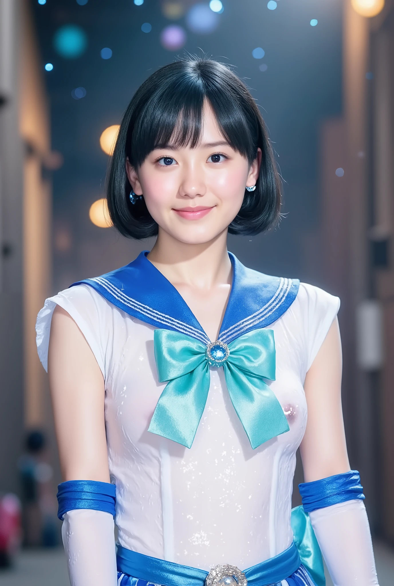 1 mana,The costume is transparent 、Sailor Macury、mana、realistic pictures、8k、full body