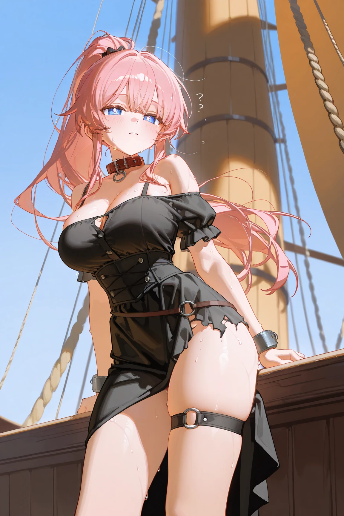 Giantess appears from underwater in front of a giant cruise ship, the cruise ship looks very small in front of her because it is giant, she is naked, she has red hair and white skin, she has small breasts but very sexy legs and her body is very curvy. Goddess, Attack, giant, cruise ship, naked, sexy, hot, ocean, in middle of the ocean, without buildings, High quality, Red hair, hottest, tall girl, sexy legs, monster girl, cruise ship, giant cruise, attacking, evil, mad