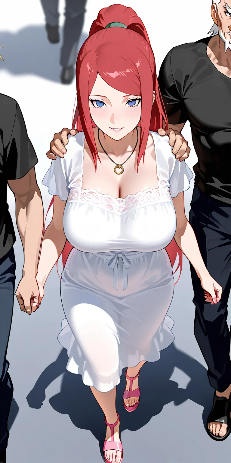 group of people, medieval period, very detailed photo, full body view from front, high quality,{character: red riding hood} attacked by several old dwarves, (group of dwarves surround her), (grabbing for her, grabbed by hands, torso grab:1.5), hands squeeze her sides, boob grab, butt grab, she is held, restrained, (she is laughing) excited emotion, her eyes closed in laughter, soft lights, detailed faces, detailed photo, detailed hands, detailed bodies, high quality, fable setting,in trouble