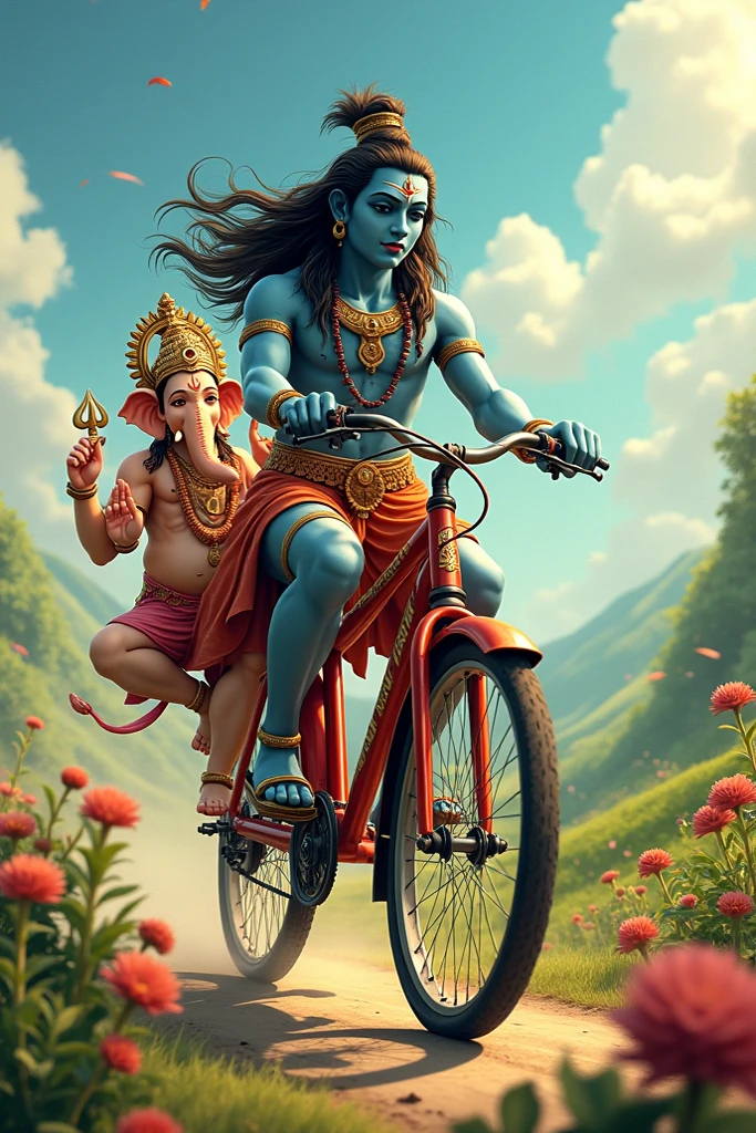 Little lord shiva sitting on a bicycle