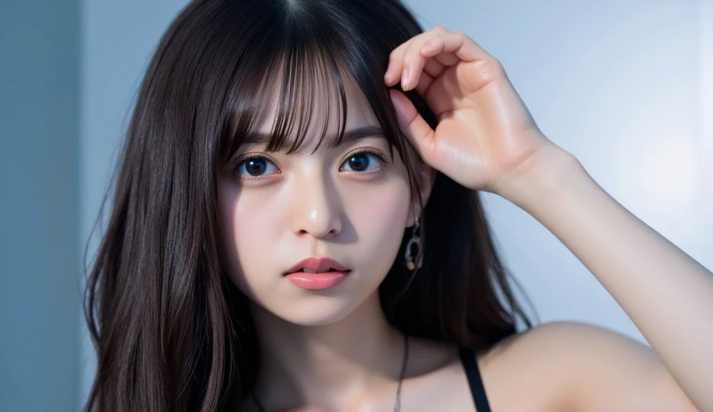 masterpiece, Highest quality, 8K, 15 years, Teen, RAW Photos, Absurd, Award-winning portrait, alone, night, neon, Idol's face, Violet, Gardenias, Delicate girl, Upper Body, Digital SLR, View your viewers, Frank, Sophisticated, like々Shii, Thin arms, Professional Lighting, Film Grain, chromatic aberration, (Detailed eyes and face:1.0), (Bokeh:1.1)