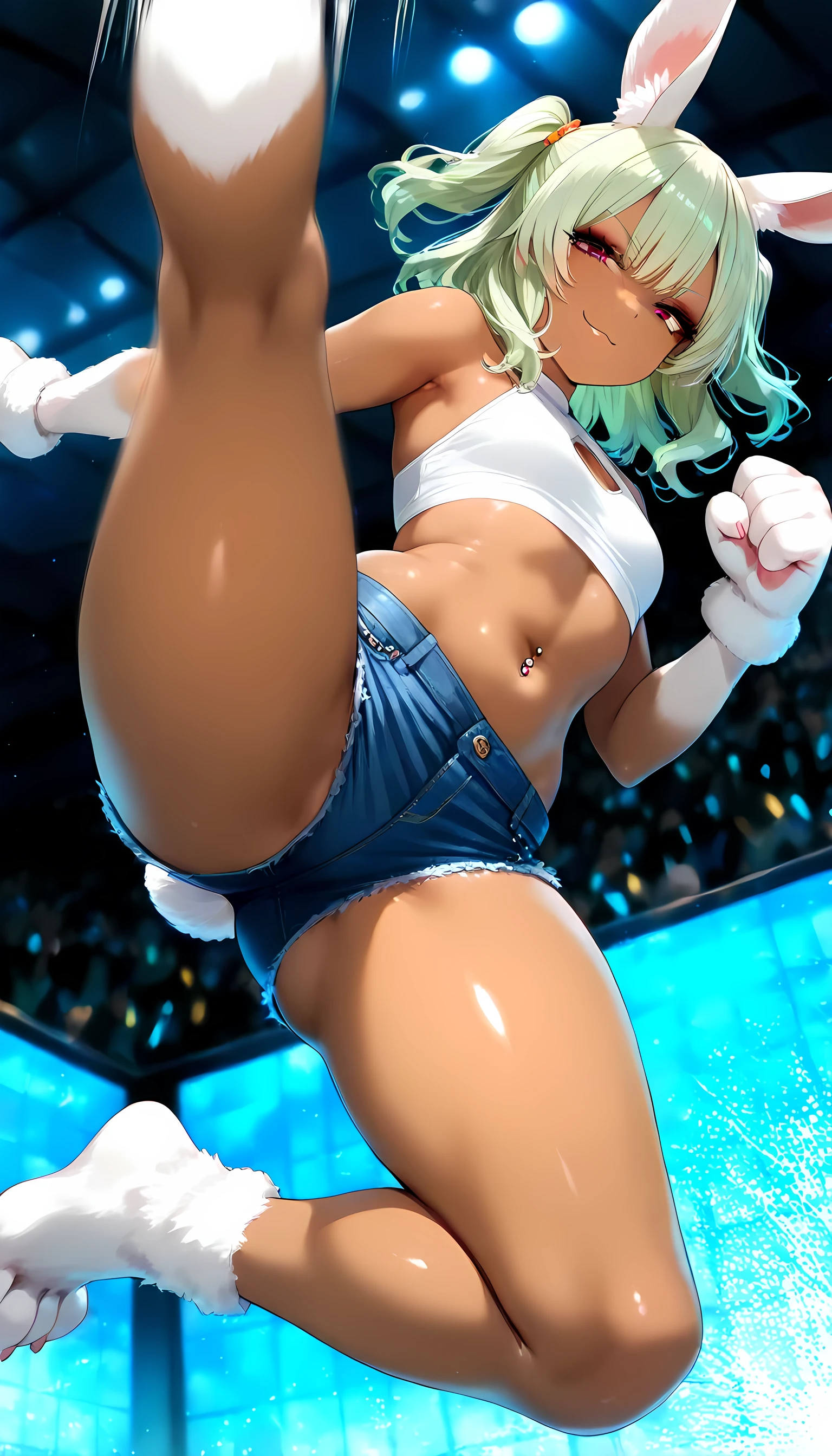 (masterpiece:2), (extremely fine and beautiful:1.3), (16 K:2), (only one person, completely nude:1.8), (medium large breasts, firm breasts, Nominal body type), (pussy crack, nipples, spread legs, knees up, squatting:1.6), (cute little), (embarrassed, blush, in heat, sexy mood:1.8), (smile), Correct anatomy, Good anatomy, (The ultra -The high-definition:1.3), (Ultra HD), ((highly detailed, Very detailed and beautiful, Very detailed and beautiful)), (pole dance, on stage:1.6), (luminism, highlights in her eyes:1.3), Looking Down from Above, upturned eyes, from below, airani iofifteen, paint splatter, paint splatter on face, hair ornament, hairband, single side bun, long hair, (pink hair:0.7)
