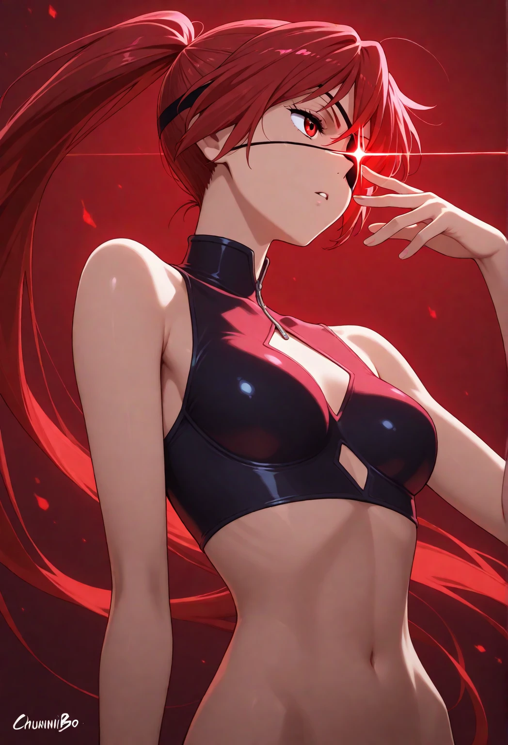 red eyes,red hair
