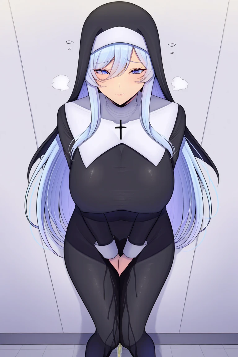 1 Girl, big breasts, using headscarf, nun sister, standing, in city,closed nun clothes, blush, perfect hand, perfect fingers, perfect eyes, ultra resolution, full image, pink heart shaped eyes, white hair, five fingers, cristian v1
