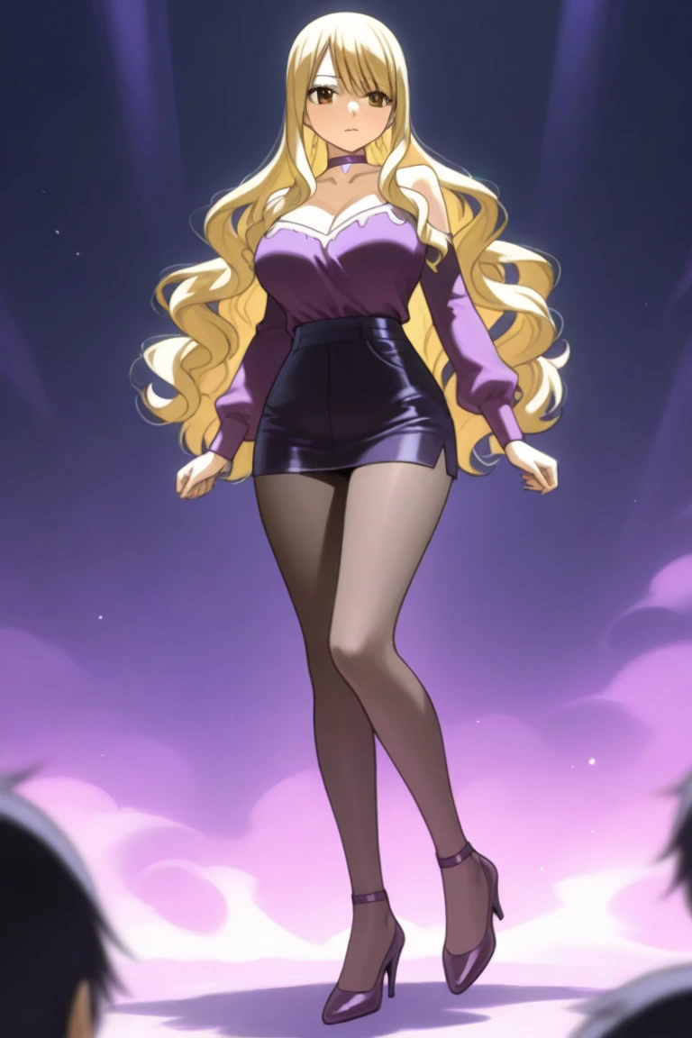 Screenshot boku no hero academi anime long shot woman full body adult 18 years old , long and wavy hair, sexy slanted eyes, high,athletic body short dress made of holographic fabric , diamond necklace, diamond heels, stick out your tongue, make the peace sign, coming out of the water night beach full of stars ,