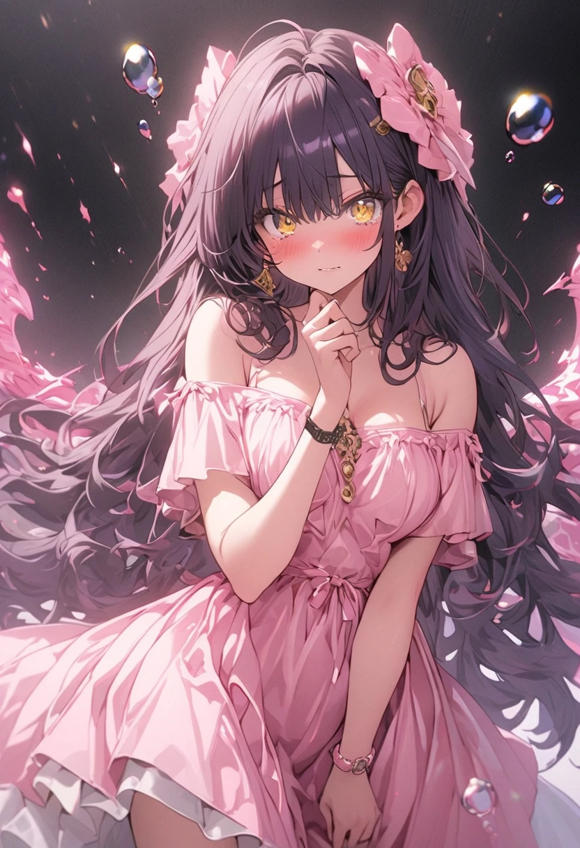 Akina Nakamori、Pink lace dress、25 years old、Beautiful woman、sexy、White cross necklace on chest、gothic style、miniature small hat、Sharp and cute、Beautiful woman、Upper grade、lace stockings、sexyポーズ、