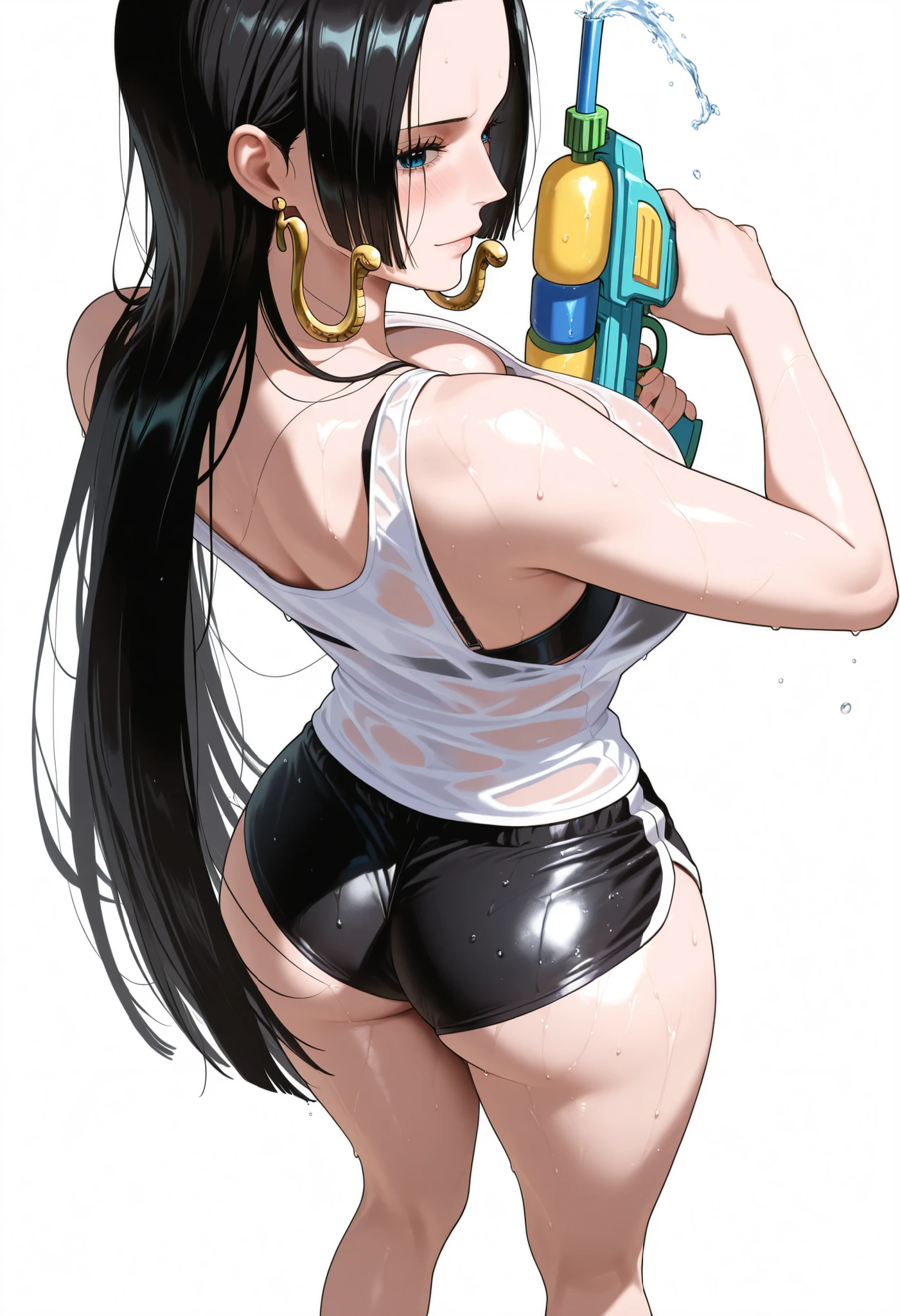 Eiichiro Oda touch、Adult cartoons、straddling a big banana、I'm showing my ass here、back、back、Turn around and smile ASICS black competitive swimsuit high cut、girl