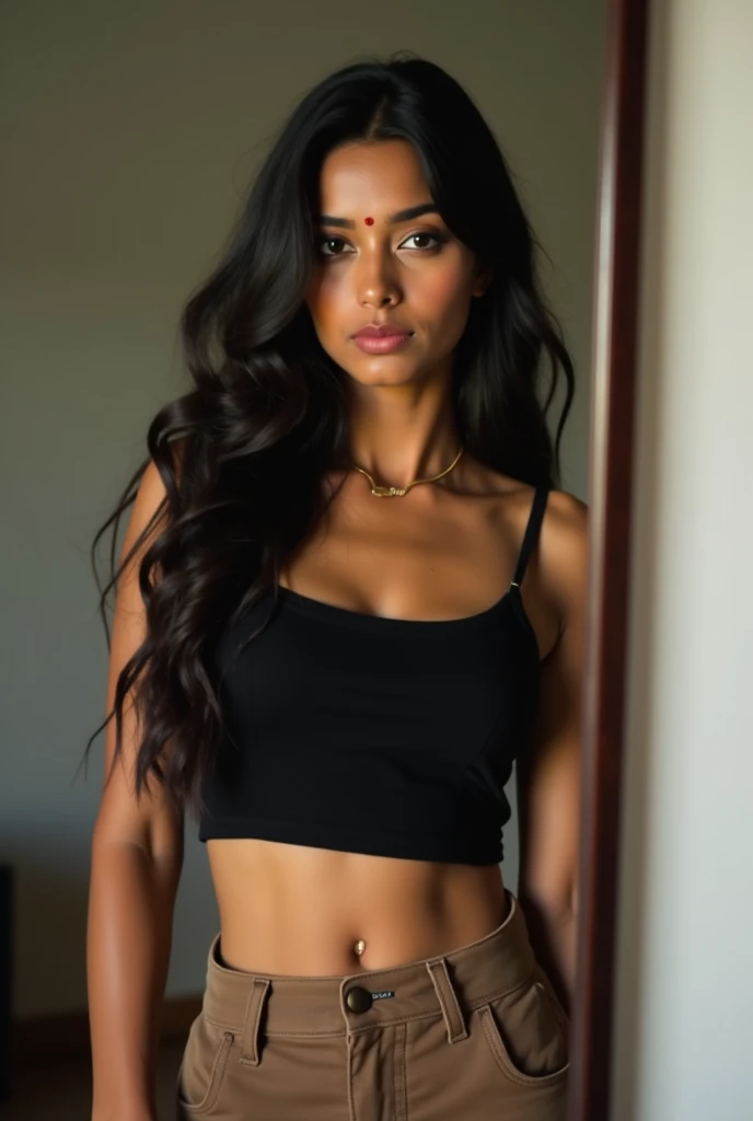 A Indian model wear a Black oversized plain t shirt 