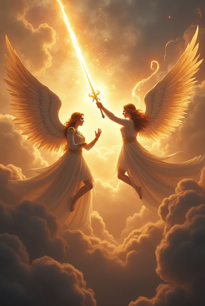 Angels fighting demons in heaven