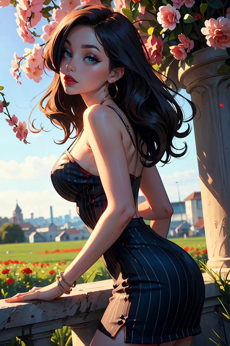 (best quality, masterpiece), 1girl, pose, particle, wind, flower, upper body, simple background, looking at viewer, black wildly hair, cosmic, nebulas, galaxy