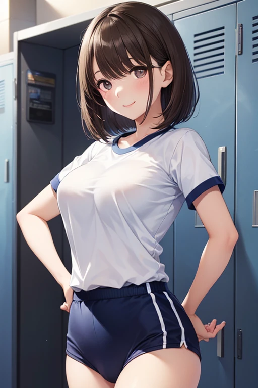 Highest quality, Soft Light, Ultra-high resolution,People Girls, alone, sexy, （Ecstatic face), (Brown eyes), Beautiful face in every detail,(High resolution detail of human skin texture), (Brown medium hair),（Sweat:1.4）,（masterpiece:1.3）,（Realistic:1.2）,（Open your mouth:1.1）,Sportswear,shorts,classroom,slouch,Embrace the body