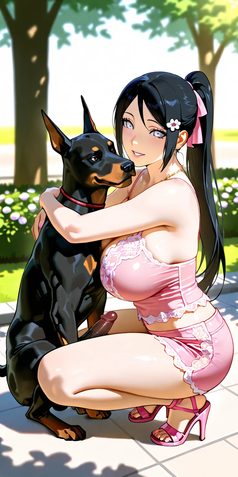 solo girl, human girl, black hair, long hair, kimono, white kimono, scarlet hakama, torn kimono, bestiality, on all fours, animal dog, golden retriever, loads of dogs, huge dog cocks, huge dog penises, sex with loads of dogs, sex with huge dogs, double penetration, hard sex, penis as thick as an arm, dick as thick as an arm, (huge penis: 1.6), in girl's pussy, girl's belly bulging with cock, loads of cum, girl's ahegao, outdoors, (doghouse), public viewing