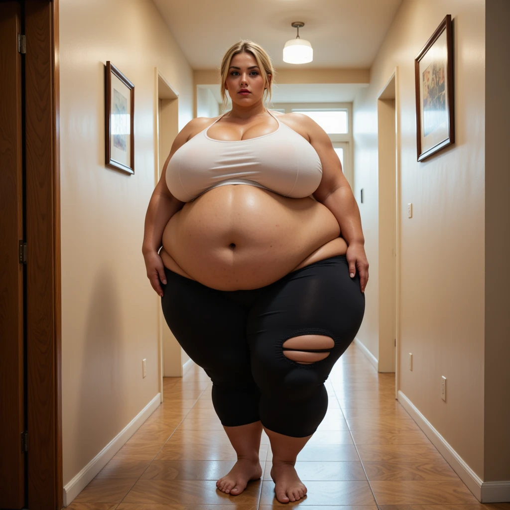 A hot american woman, pretty american woman, long legs, wavy messy blonde hair, (plump body, sagging breasts, braless), (((wearing red top bikini) and (black bottom bikini))), white stilettos, pushes chest, seductive look, attractive, full body, front view, at professional photo studio, white backdrop background, dynamic light, dynamic angle, perspective, candid, curvy body, plump body, huge big ass, thick body, curvy body type, voluptuous body type, busty body type, thick body type, big chest, big