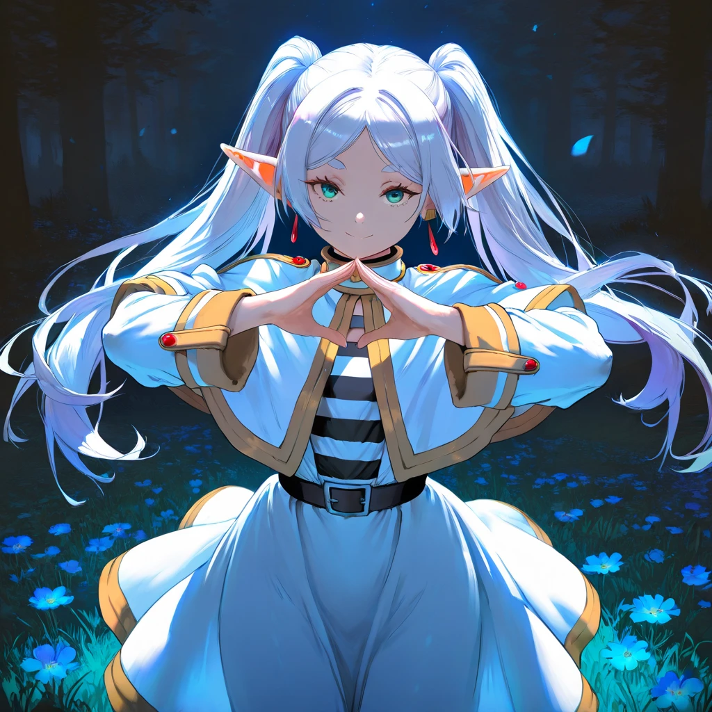 score_9, score_8_up, score_7_up, source_anime, full body, Dark Elf, Female, Tall, Slender, Small Breasts, Long Braids, Silver Hair, Pointed Hat, Robe