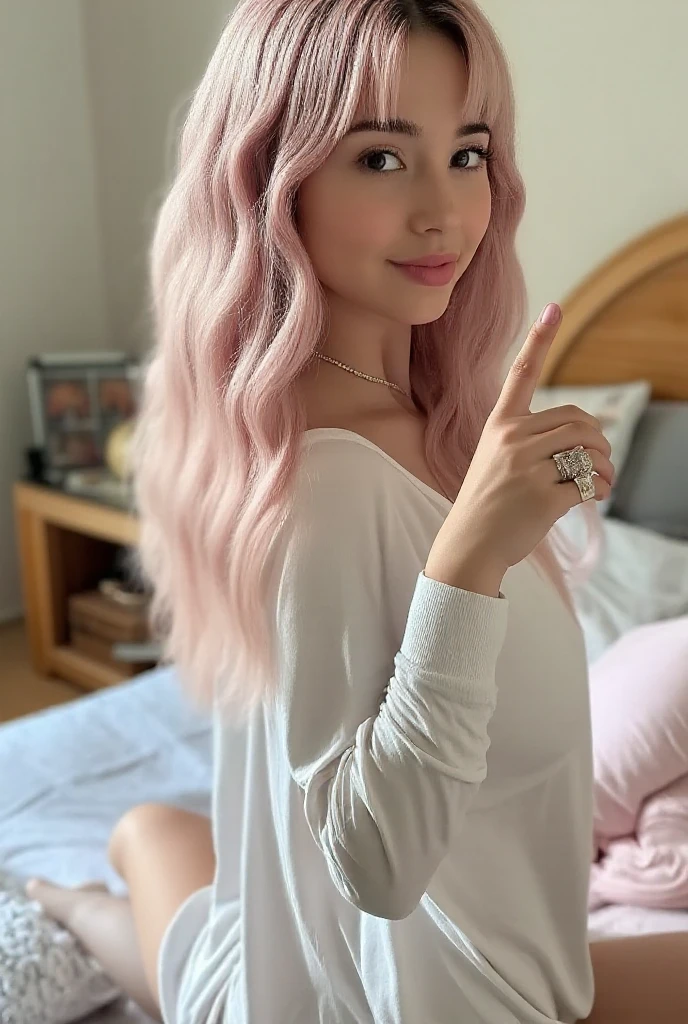 Marrying a beautiful woman with pink hair and full breasts Marrying a brown Brazilian man with a mustache dark blonde wavy hair, The two are very happy , the guy is 181 cm tall and the woman is 1,59 cm tall, the woman has a butt too, wears glasses and has brown eyes like her husband