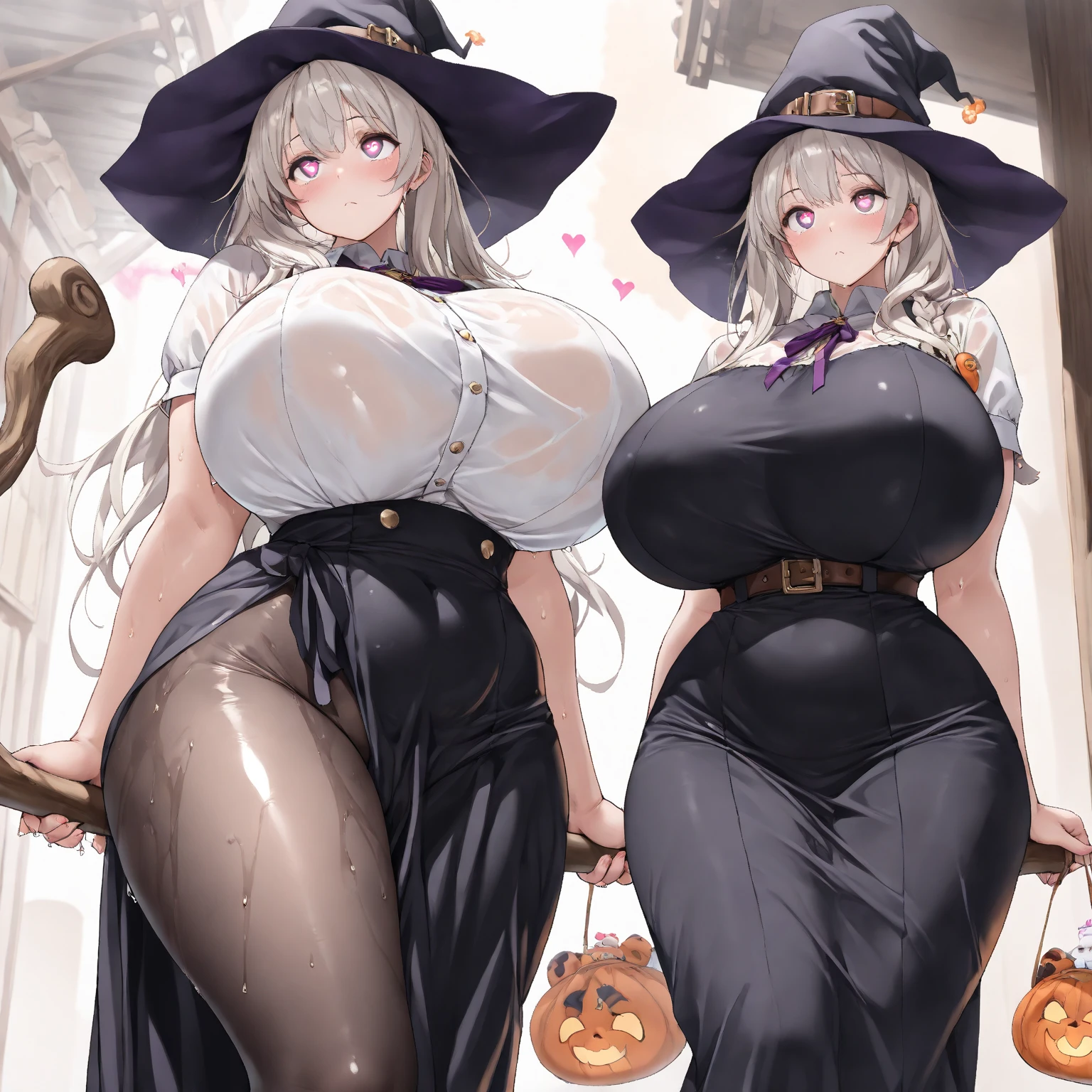 (16k, ultra-detailed, best quality, masterpiece, realistic:1.2), Wearing only panties in bare robe,
full body, mischievous , Naughty eyes, witch, Sexy and pornographic poses, Swollen chest, Bulging breasts,
blush,
break
small head, (gigantic breasts, Attractive body, lewd, bewitching, ample breasts:2.0),
break
(Black long straight hair:1.8),
((jack-o'-lantern orange color)outfit:1.2),
((striped color)orange and white panties:1.2),
break
indoor, Marie Rose, cute and loli girl, beautiful detailed eyes, beautiful detailed nose, horseshoe-shaped, hair band, Fine and thin eyebrows, (face away:1.2), nagatitt,