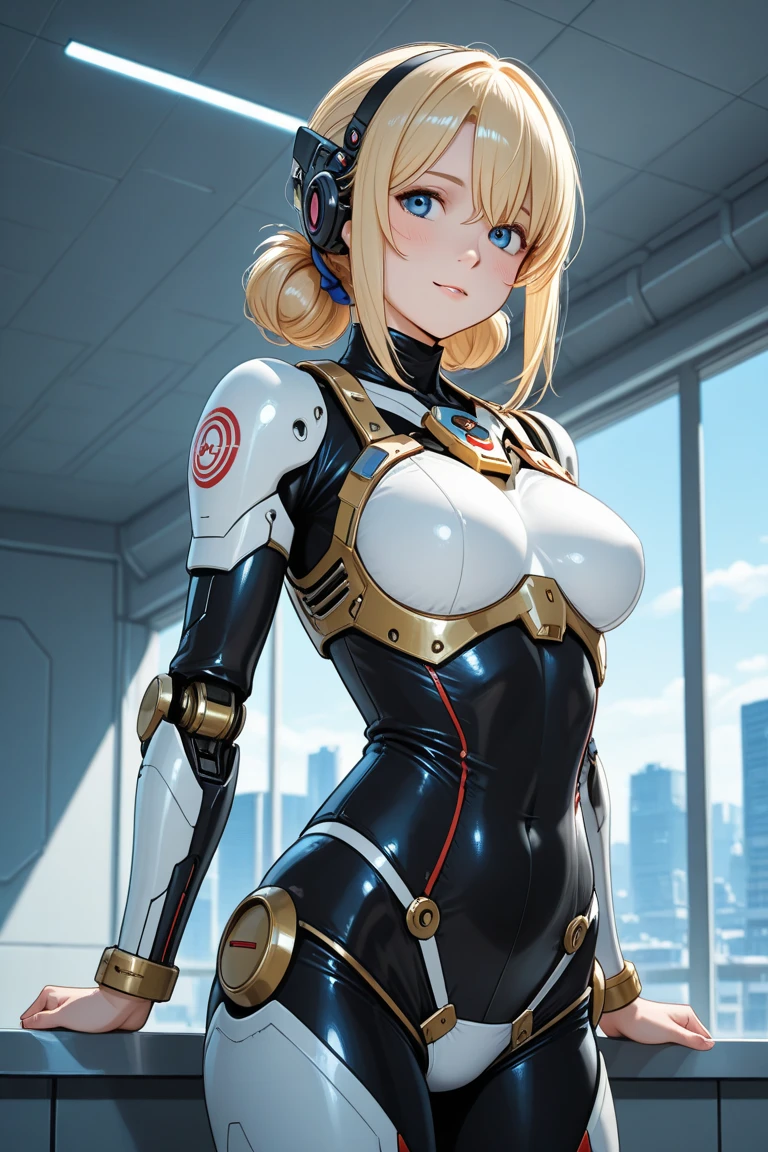 robot girl, humanoid robot, robot joints, full face mask, huge tits